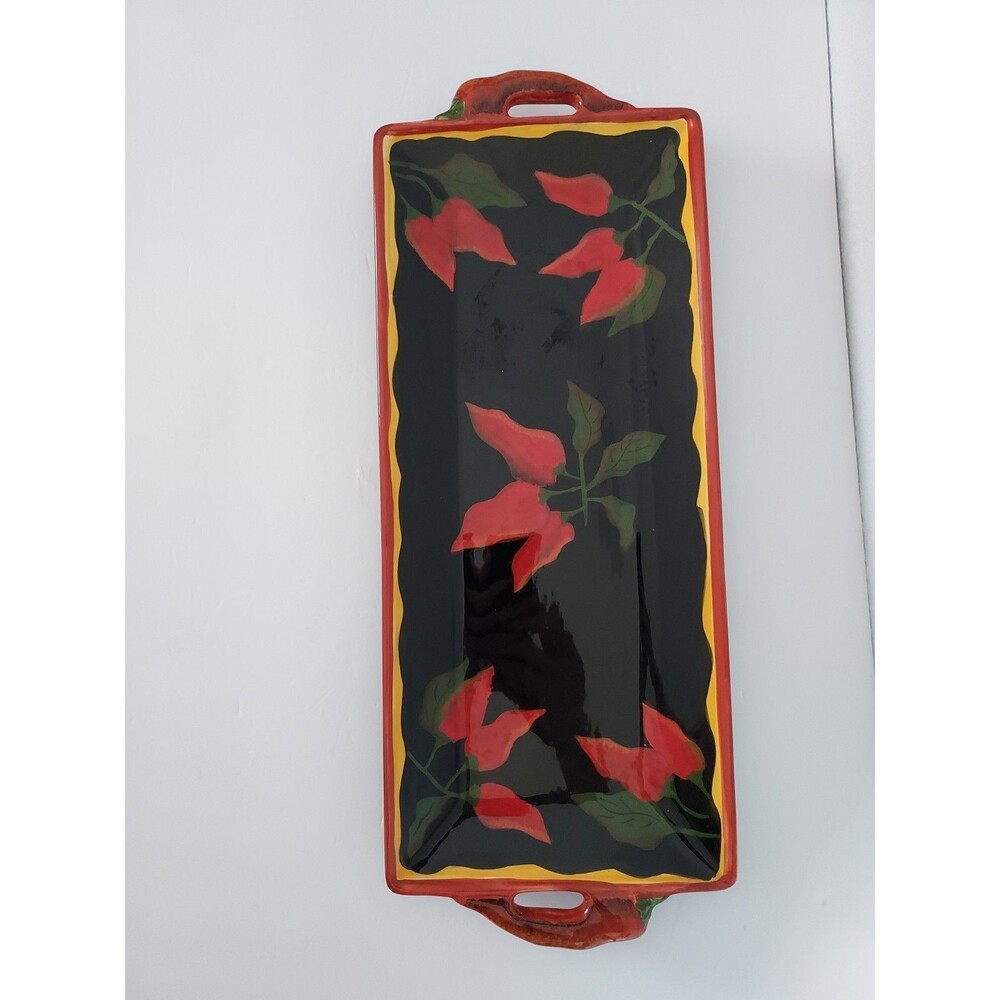 Clark Art Santa Fe Hand Painted Stone Life Clay Art Tray Or Platter Jalapeño